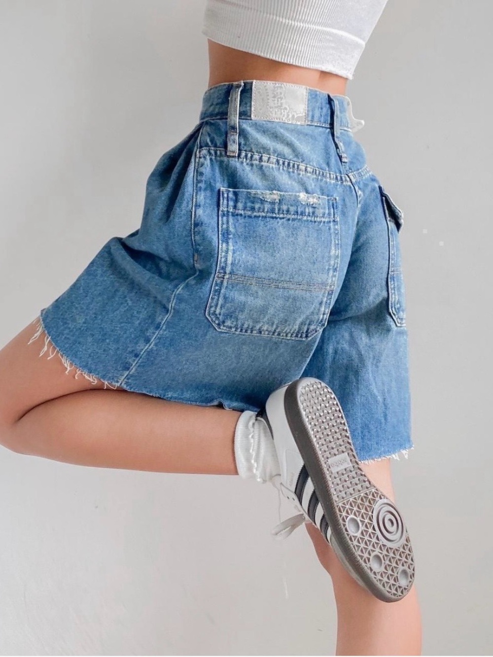 Free People We The Free Boomerang High-Waisted Long Denim Shorts - Picture 3 of 10